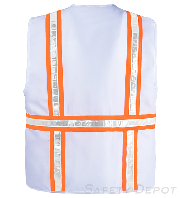 8038A White MultiPocket Zipper Closure Hi Vis Safety Vest